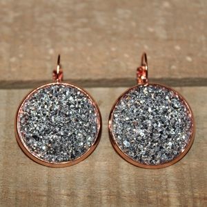 Silver w/ Rose Gold 25mm Druzy Earrings